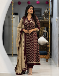 Chestnut Brown Cotton Kurta Set