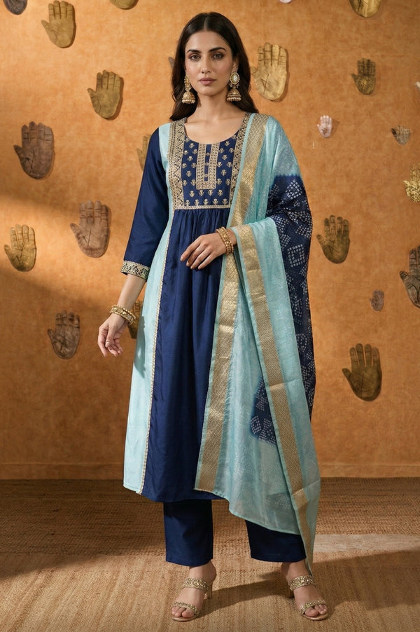 Ocean Blue Anarkali Kurta Set