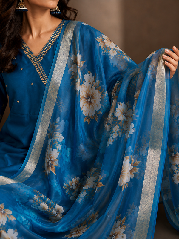 Sapphire Blue Anarkali Kurta Set