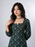 Heer In Vanya Teal Green Floral Cotton Short Kurti - NIHARA (Detail View)