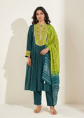 Deep Green Silk Flared Kurta Set - NIHARA (View 3)