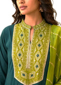 Deep Green Silk Flared Kurta Set - NIHARA (View 2)