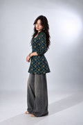Heer In Vanya Teal Green Floral Cotton Short Kurti - NIHARA (Back View)