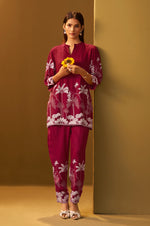 NIHARA Red Rayon Floral Printed Co-Ord Set For Women