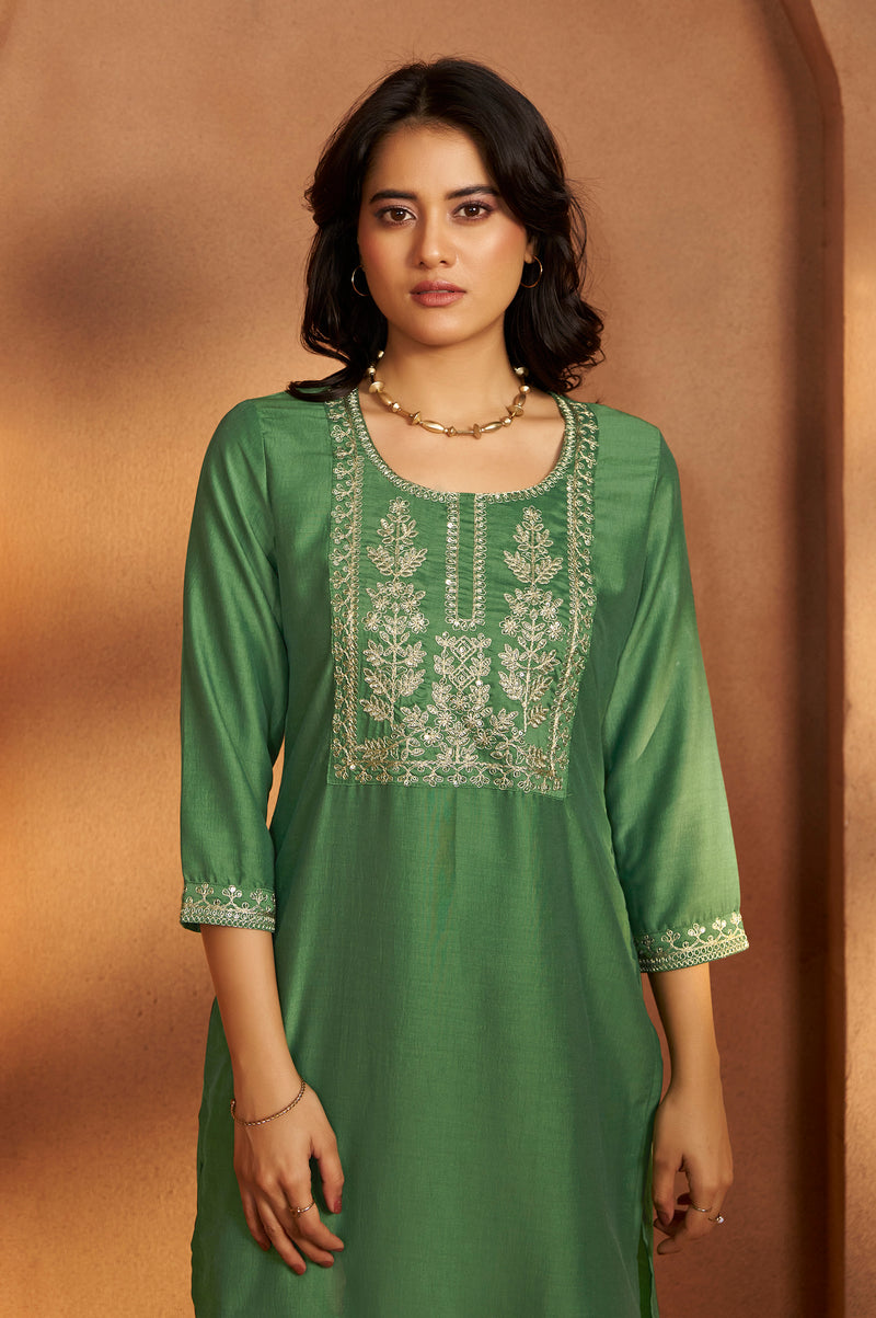 Emerald Green Chanderi Kurta Set