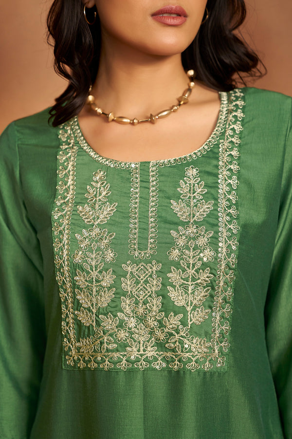 Emerald Green Chanderi Kurta Set