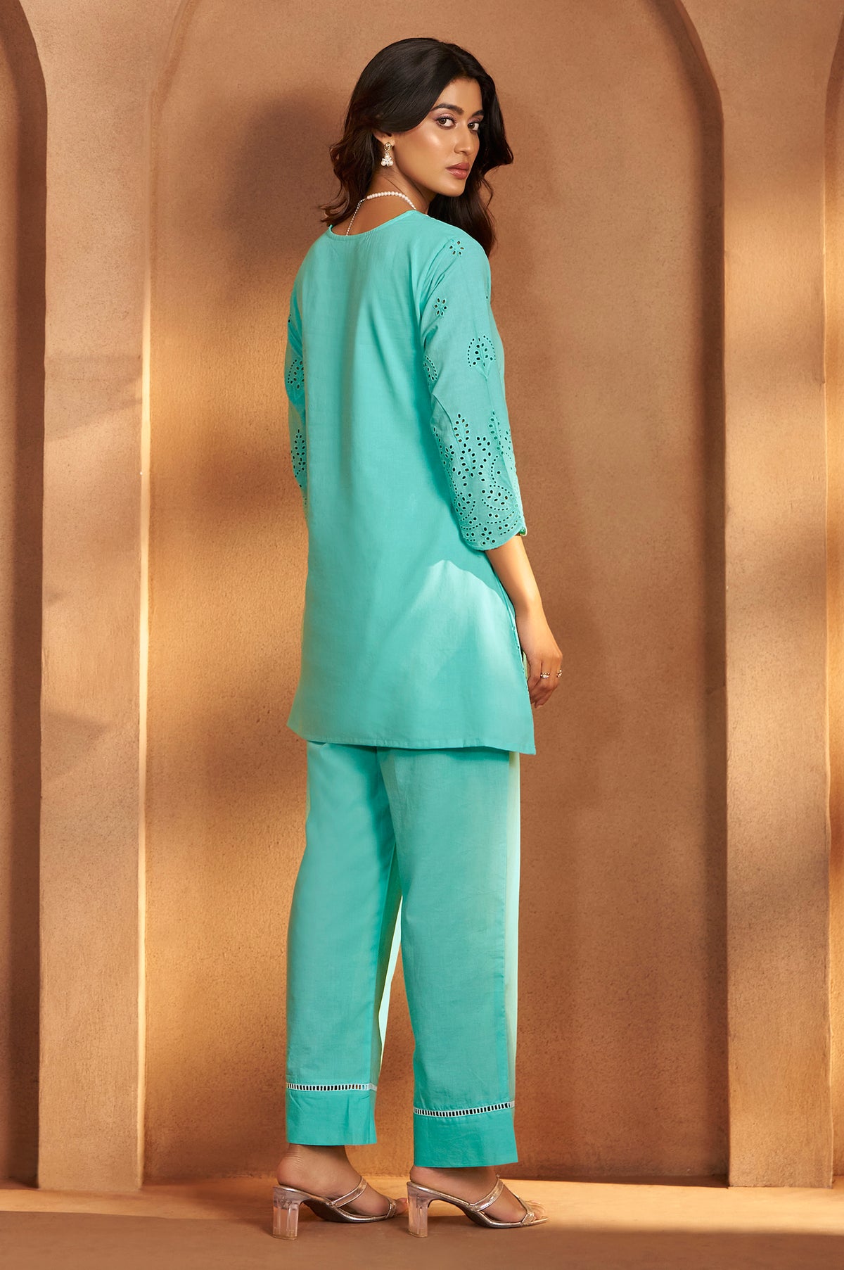 Sky Blue Schiffli Co-Ord Set