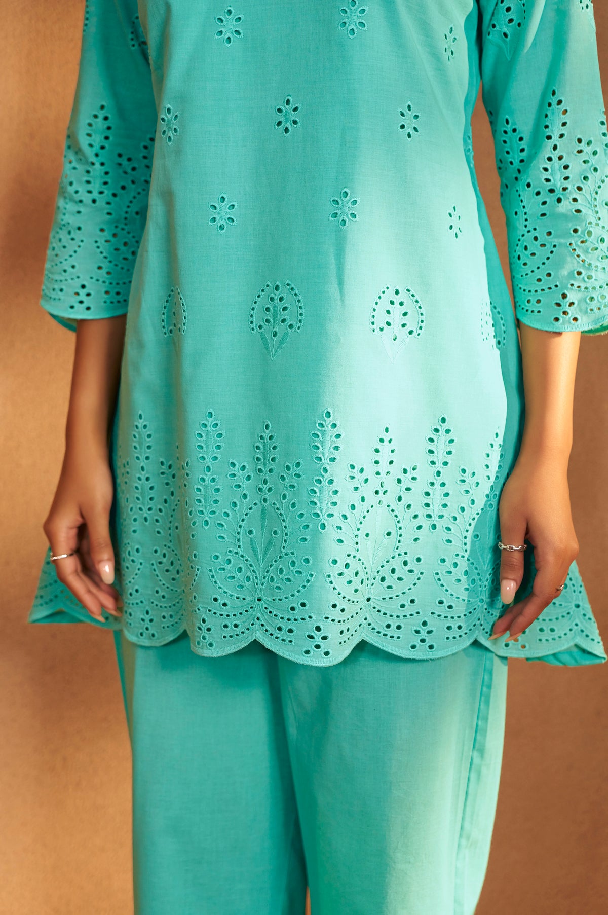 Sky Blue Schiffli Co-Ord Set