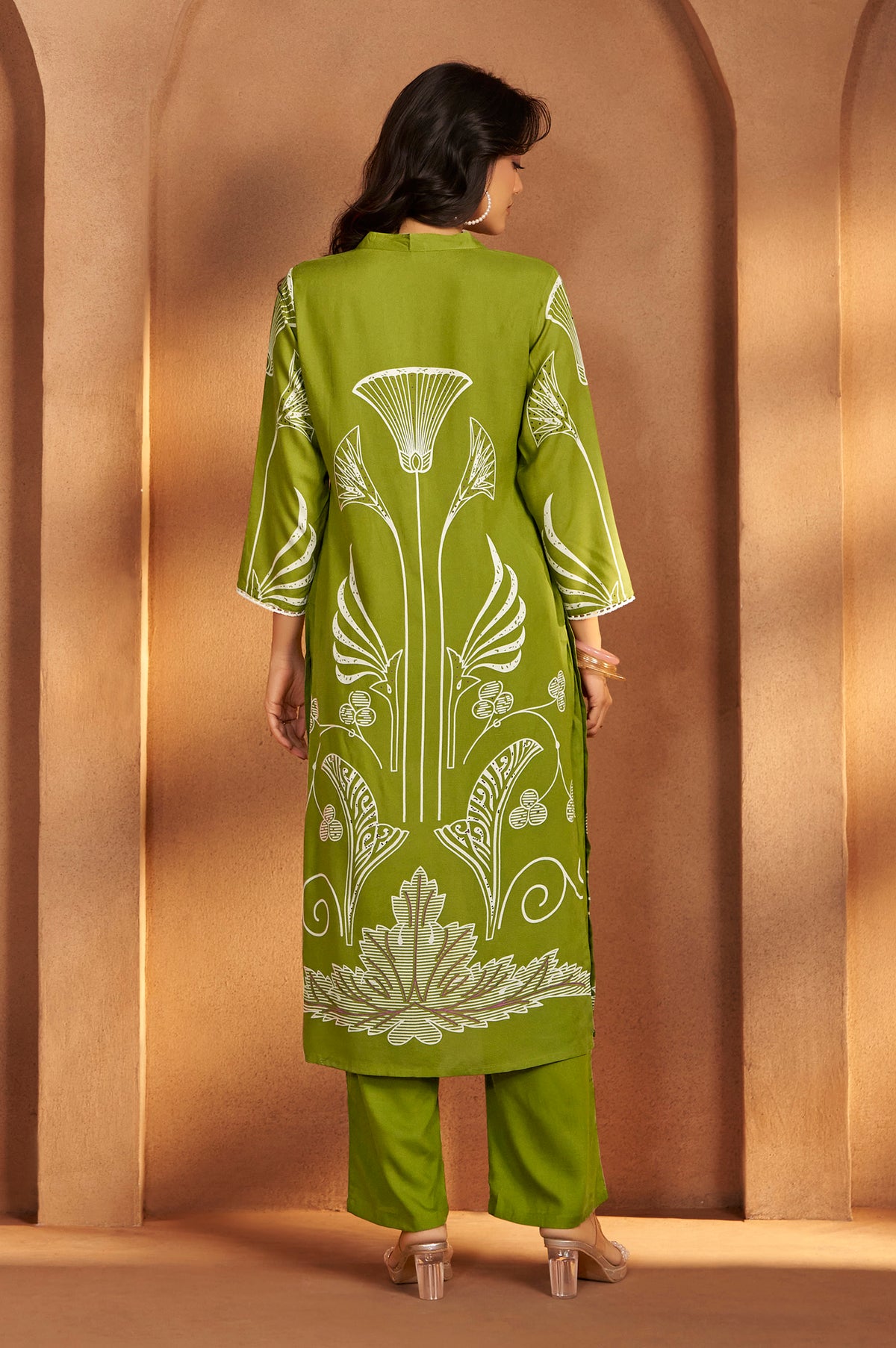 NIHARA |Green Viscose Rayon Printed Straight Co-Ord Set