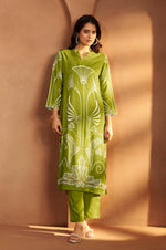 NIHARA |Green Viscose Rayon Printed Straight Co-Ord Set