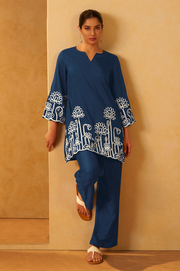 Navy Blue Embroidered Co-Ord Set