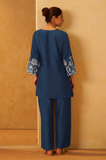 NIHARA Women Navy Blue Embroidered Cotton Blend Straight Kurta Co-ord Set