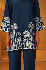 NIHARA Women Navy Blue Embroidered Cotton Blend Straight Kurta Co-ord Set