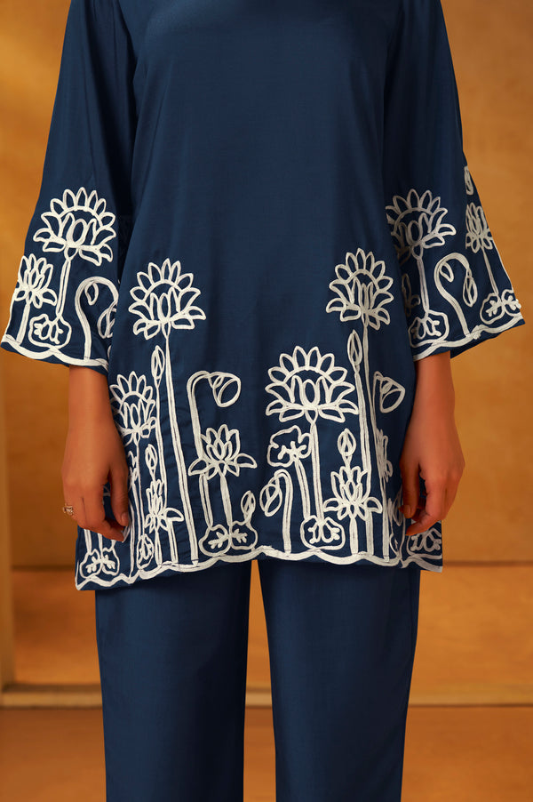 Navy Blue Embroidered Co-Ord Set