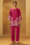 NIHARA Women Pink Embroidered Cotton Blend Straight Kurta Co-ord Set