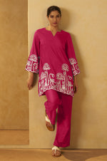 NIHARA Women Pink Embroidered Cotton Blend Straight Kurta Co-ord Set