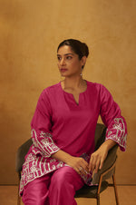 NIHARA Women Pink Embroidered Cotton Blend Straight Kurta Co-ord Set