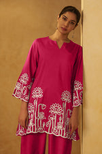 NIHARA Women Pink Embroidered Cotton Blend Straight Kurta Co-ord Set