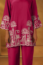 NIHARA Women Pink Embroidered Cotton Blend Straight Kurta Co-ord Set