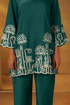 NIHARA Women Dark Green Embroidered Cotton Blend Straight Kurta Co-ord Set