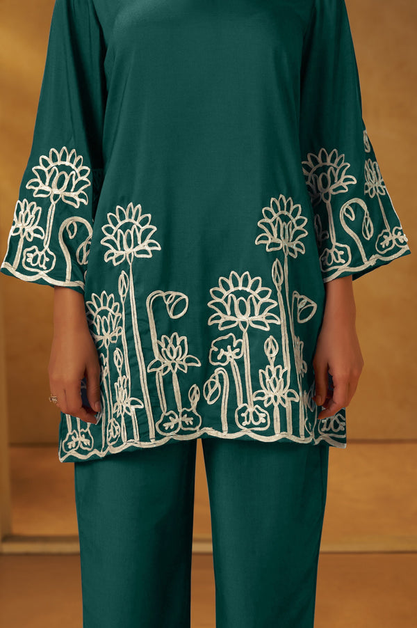 Forest Green Embroidered Co-Ord Set