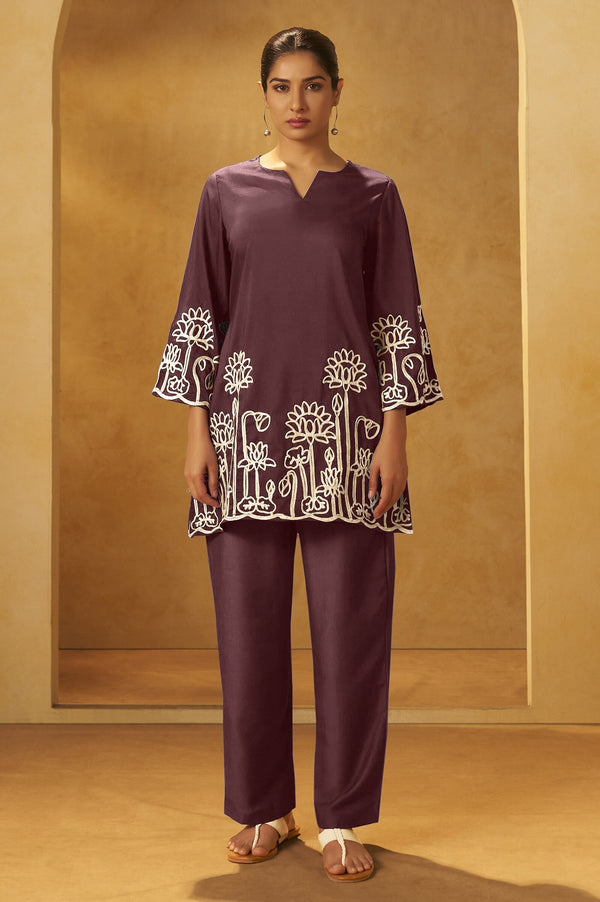 Coffee Brown Embroidered Co-Ord Set