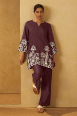 NIHARA Women Coffee Embroidered Cotton Blend Straight Kurta Co-ord Set