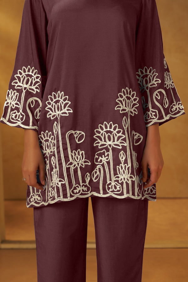 Coffee Brown Embroidered Co-Ord Set