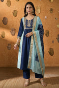 Ocean Blue Anarkali Kurta Set
