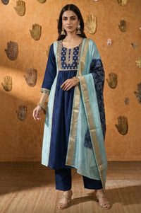 Ocean Blue Anarkali Kurta Set