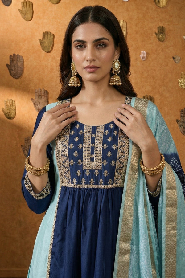 Ocean Blue Anarkali Kurta Set