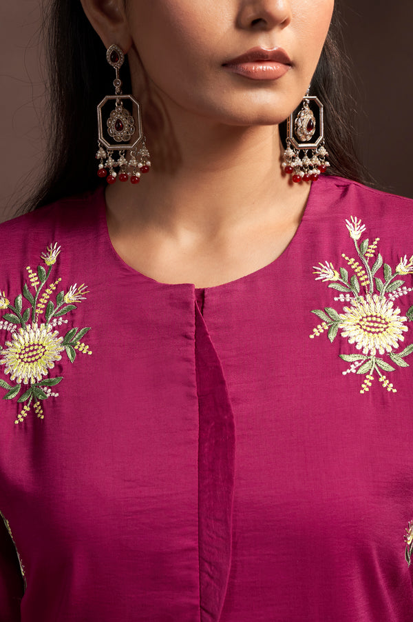 Magenta Roman Silk Co-Ord Set