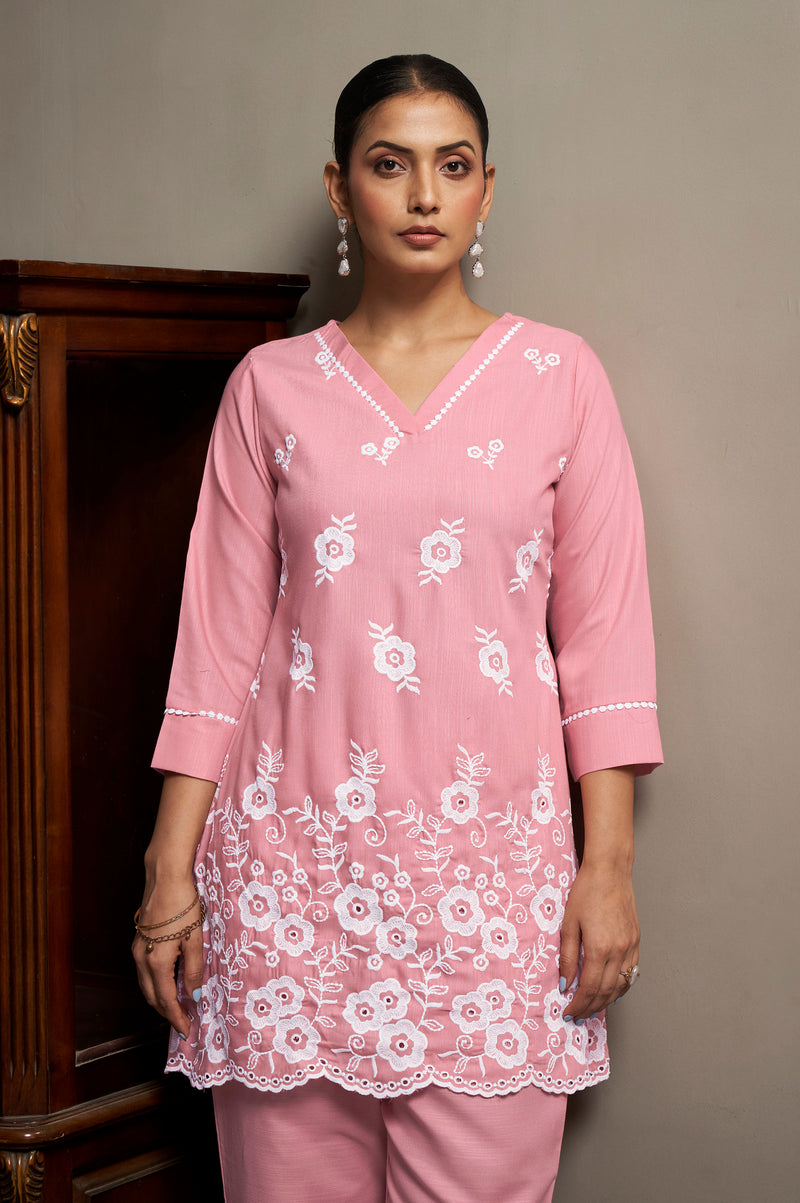 Peach Schiffli Co-Ord Set