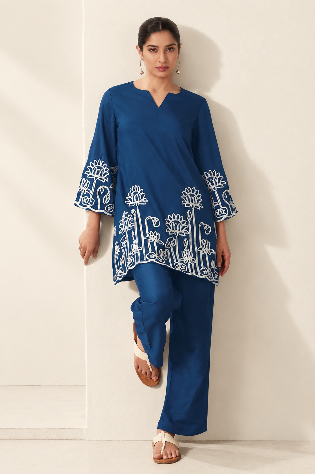 Navy Blue Embroidered Co-Ord Set - NIHARA (View 6)