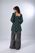 Heer In Vanya Teal Green Floral Cotton Short Kurti - NIHARA (Side View)
