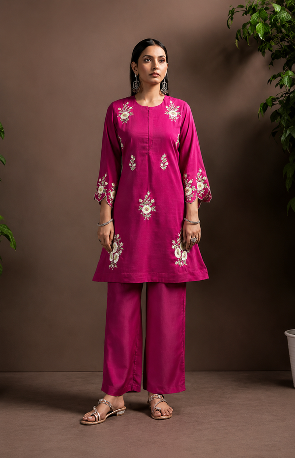 Magenta Roman Silk Co-Ord Set