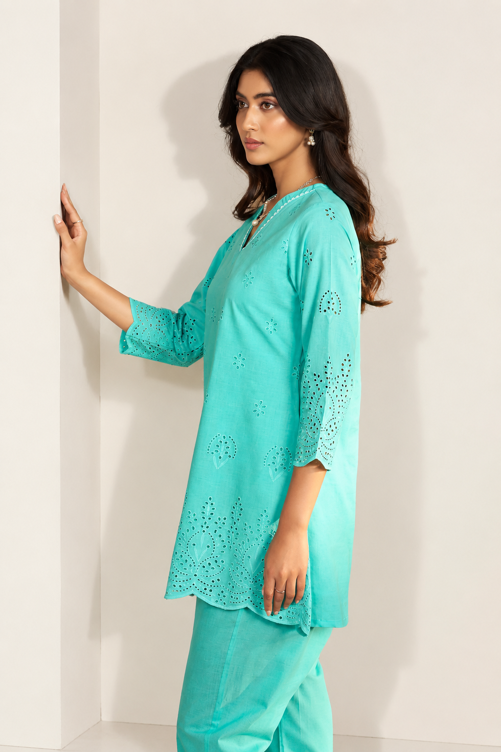 Sky Blue Schiffli Co-Ord Set - NIHARA (View 5)