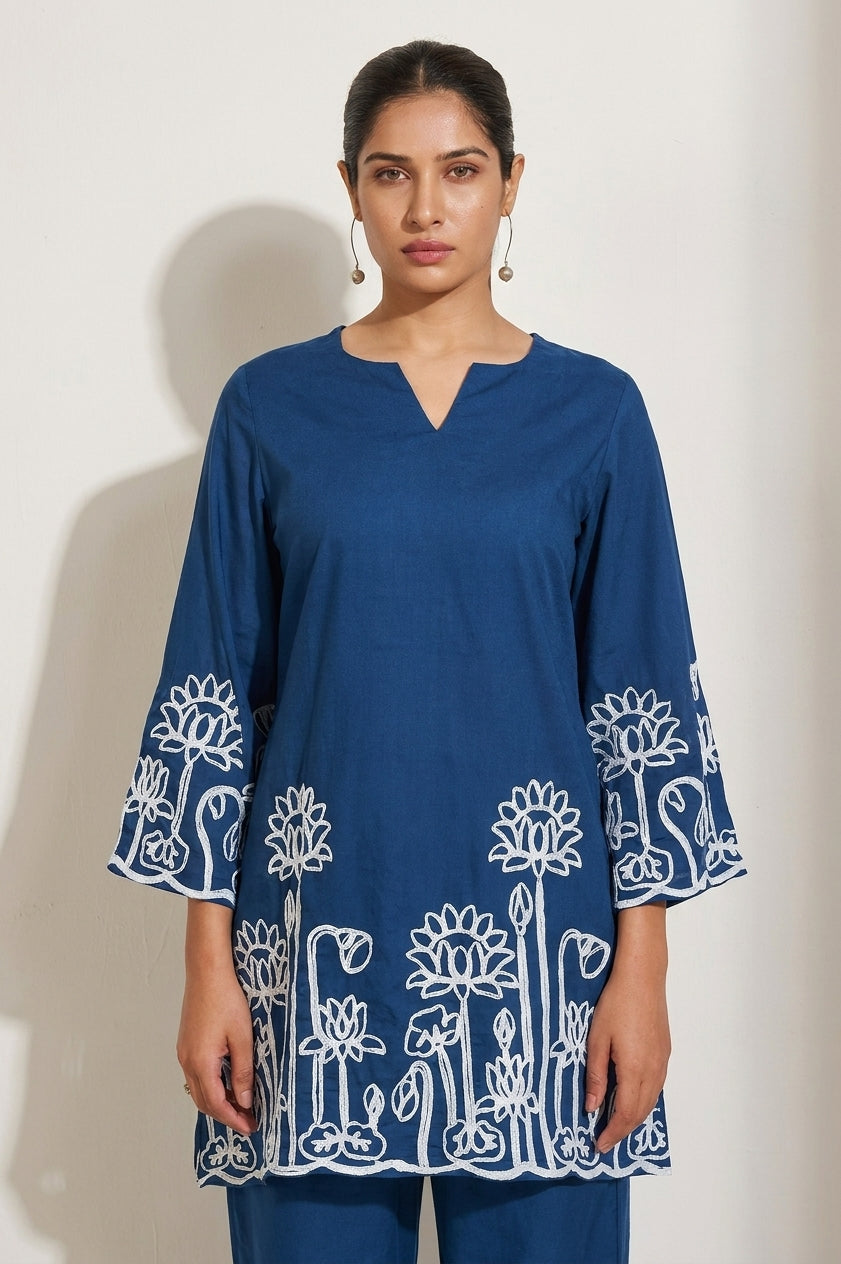 Navy Blue Embroidered Co-Ord Set - NIHARA (View 7)