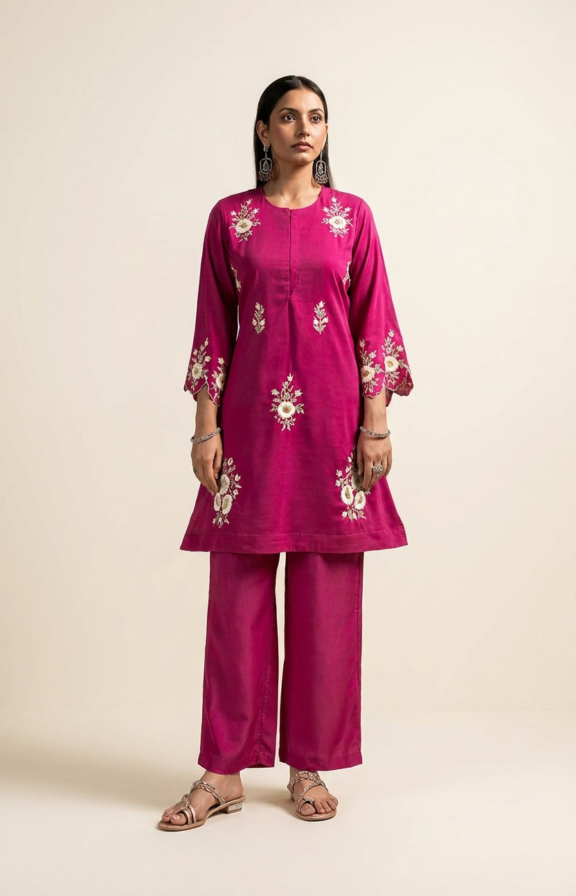 Magenta Roman Silk Co-Ord Set - NIHARA (View 3)