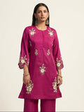 Magenta Roman Silk Co-Ord Set - NIHARA (View 1)
