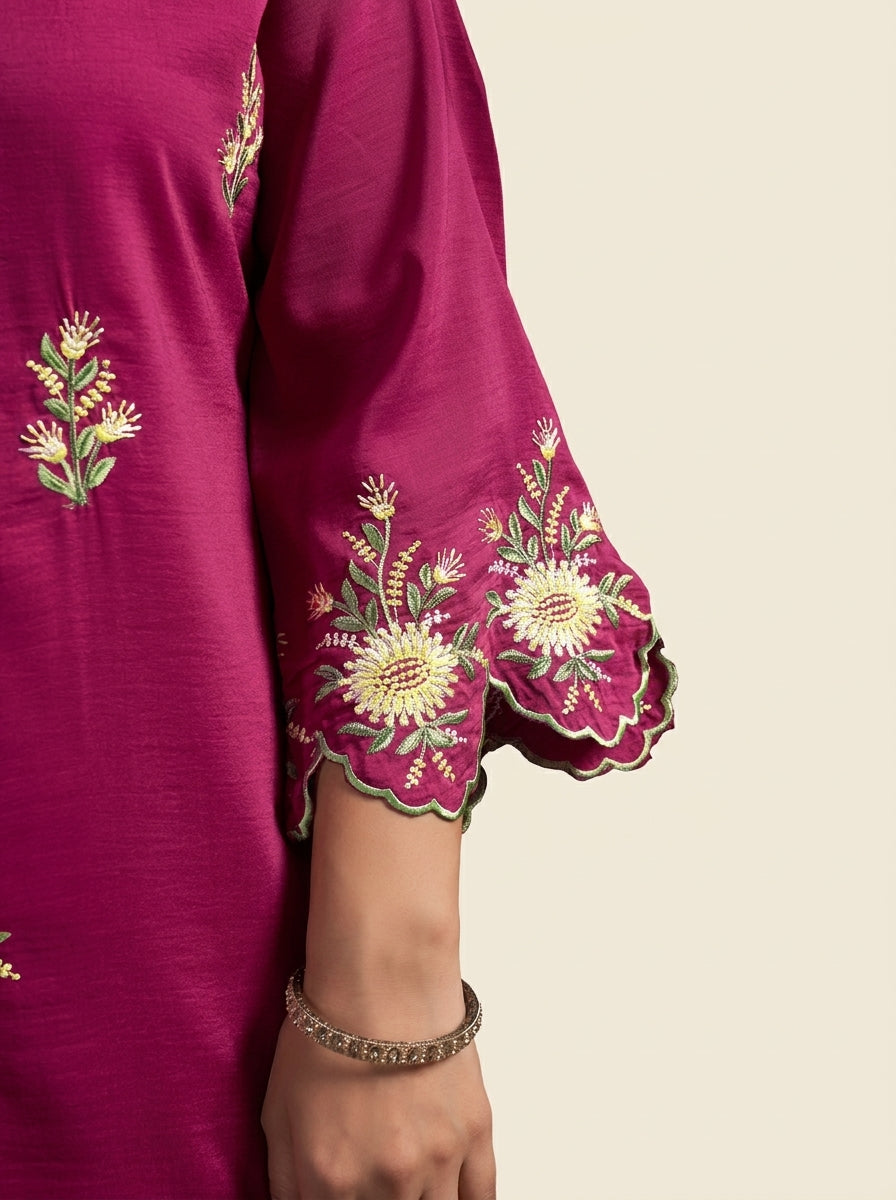 Magenta Roman Silk Co-Ord Set - NIHARA (View 4)