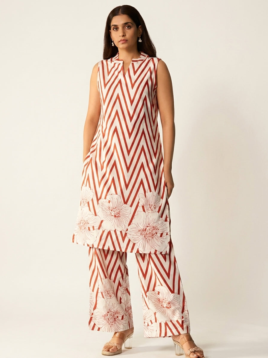 Ivory Printed Cotton Co-Ord Set - NIHARA (View 5)