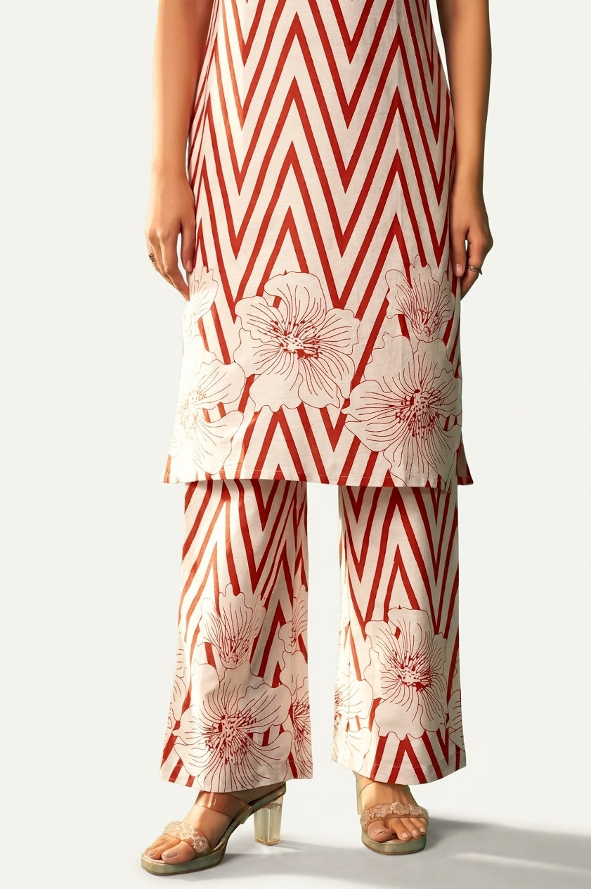 Ivory Printed Cotton Co-Ord Set - NIHARA (View 3)