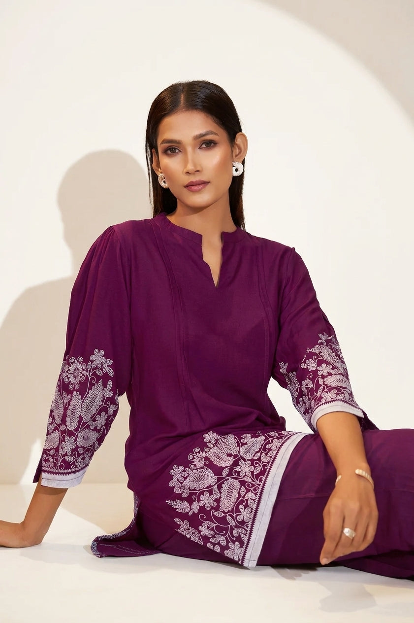 Maroon Floral Co-Ord Set - NIHARA (View 5)