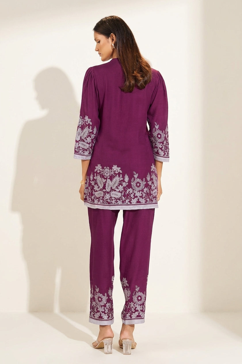 Maroon Floral Co-Ord Set - NIHARA (View 4)