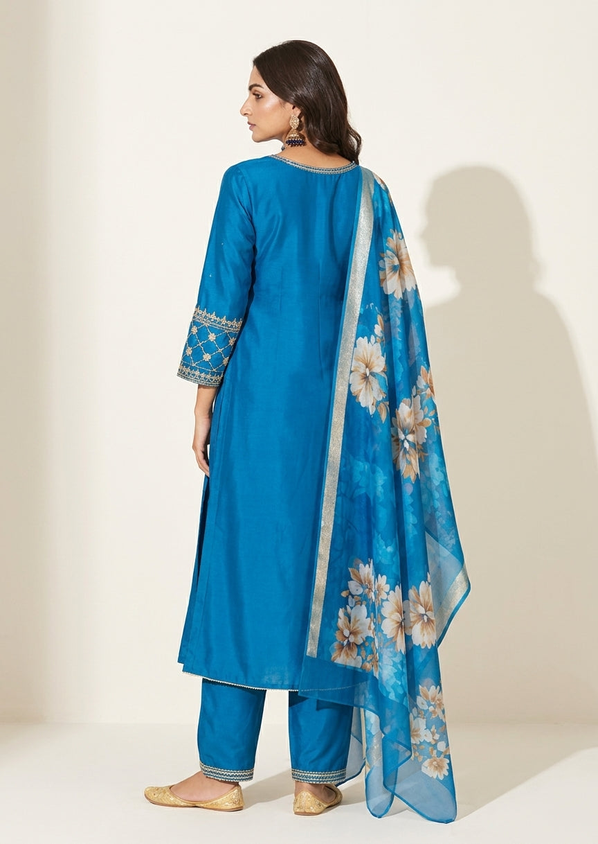 Sapphire Blue Anarkali Kurta Set - NIHARA (View 4)