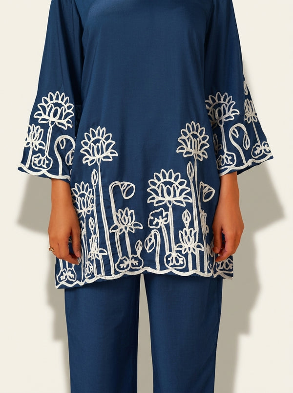Navy Blue Embroidered Co-Ord Set