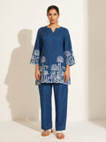 Navy Blue Embroidered Co-Ord Set - NIHARA (View 3)