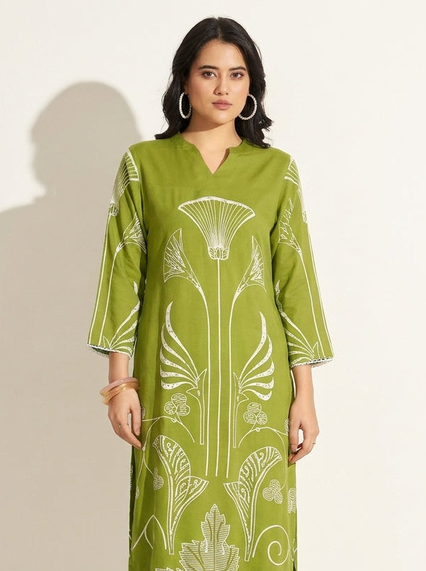 Olive Green Printed Co-Ord Set - NIHARA (View 1)