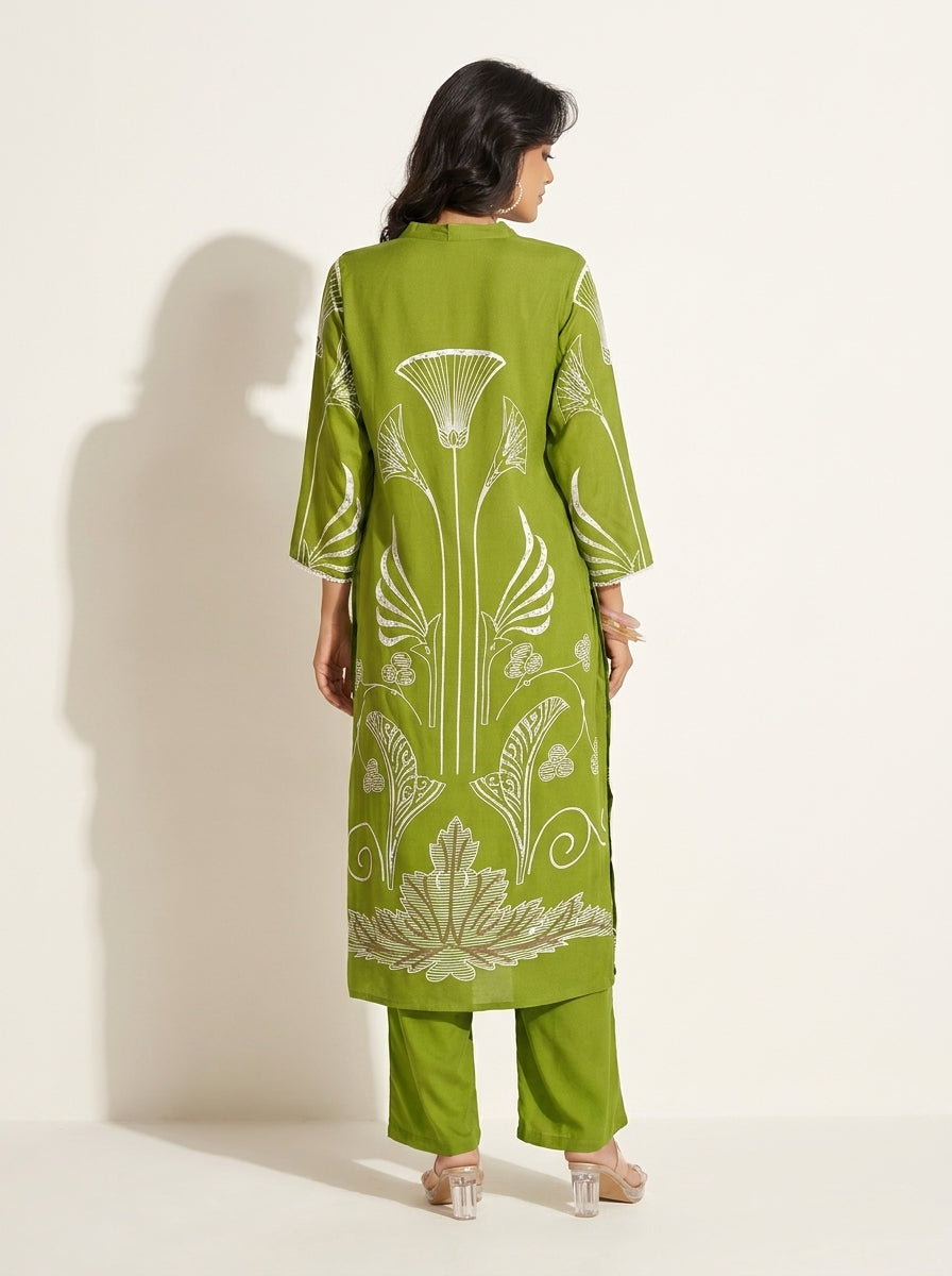 Olive Green Printed Co-Ord Set - NIHARA (View 5)